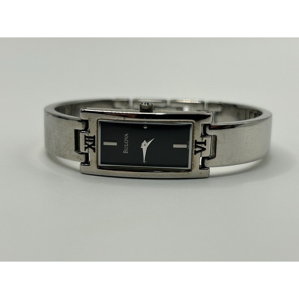 Bulova Women’s Rectangular Bangle Watch Black Dia… - image 1